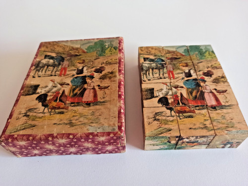 Ancien jeu cubes bois - 12,
