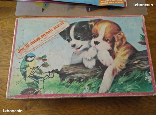 Boite jeu cubes bois ancien - jeu,